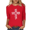 thumbnail image 2 of UVEASISHA Women's Christian Cross T-Shirt 3/4 Sleeve Religious Print Casual Faith Tops loose fit casual tops for dailywear Red XL, 2 of 5