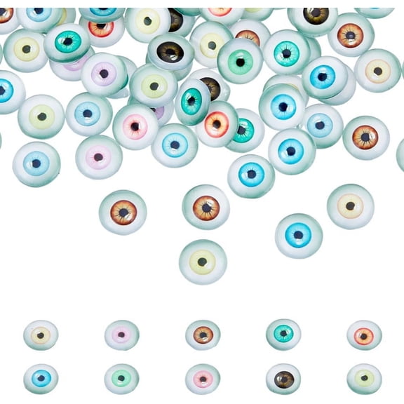 100Pcs Eye Glass Cabochons 10mm Flatback Dome Cabochon Craft Eyes Making Sculptures Props 3D Eyeball Bead Half Round Cabochon for Art Crafts Photo Jewelry Making colorful