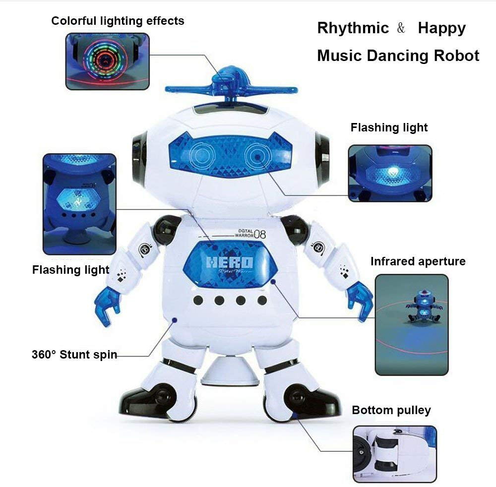 Best Gift for Kids Dancing Musical Space Spin Robot Electronic Robot,with Flashing Colorful Lights and Happy Music Battery Operated
