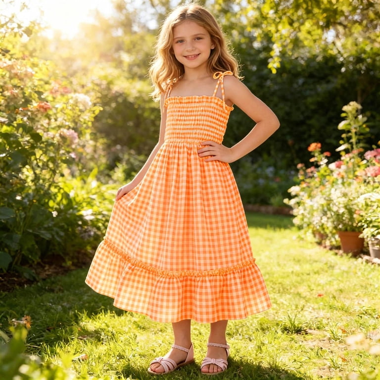 cute orange summer dresses ATOGUTA Hawaiian Dresses for Girls Orange Ruffle Summer Dresses Cute  Birthday Party Princess Sundress 5T-14