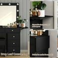 thumbnail image 5 of Yanosaku 9 Drawers Vanity Desk with Power Outlet & Lighted Mirror, Makeup Vanity with Fold-up Panel, Glass Top, Vanity Set 3 Color Modes Adjustable Brightness, Dressing Table for Bedroom, Black, 5 of 5
