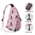 thumbnail image 3 of Sling Backpack,Pink Halloween Black Cats Ghosts and Pumpkins Sling Bag with Water Bottle Holder,Waterproof Sling Bag for Men/Women with Headphone Jack for Hiking,Travel, 3 of 6