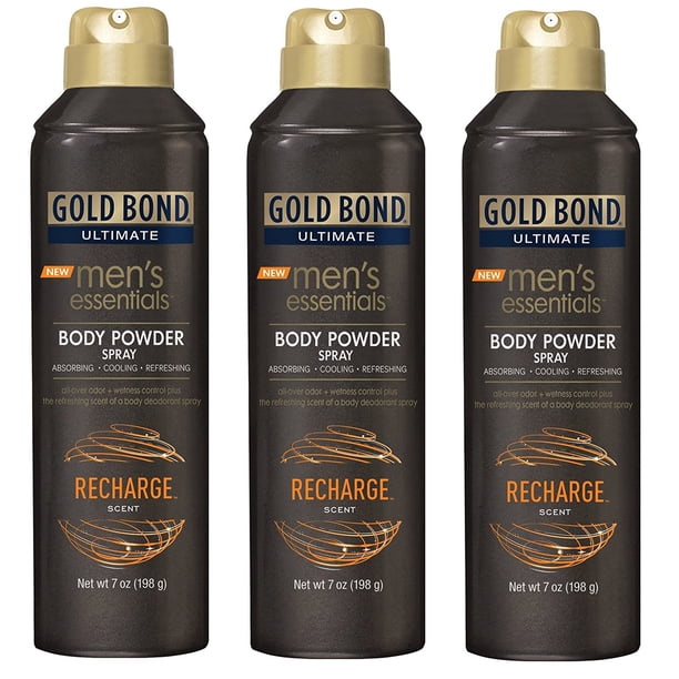 Gold Bond Ultimate Men's Essentials Body Powder Spray, 7 Ounce, Recharge Scent Pack of 3