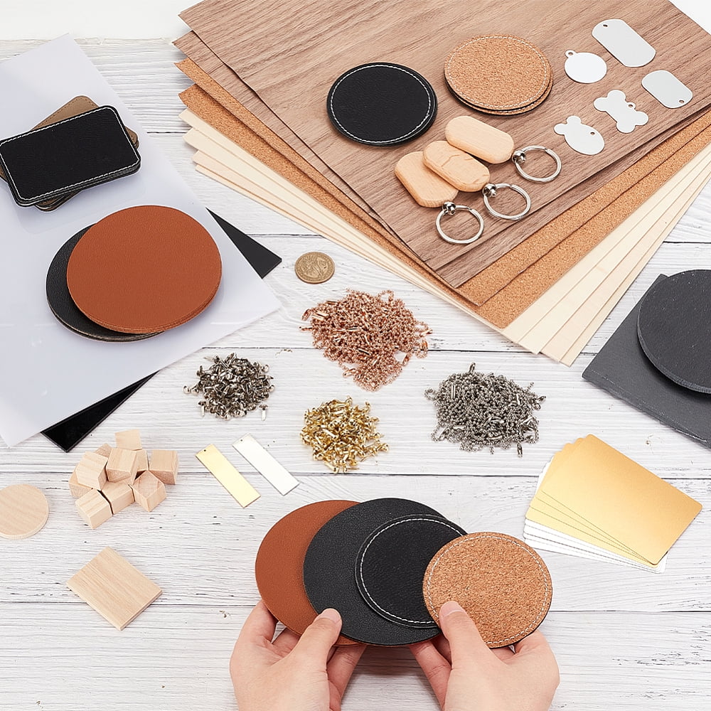 Leather Working Kit for Beginners Tools Including Acrylic Plate 304 Stainless Steel Black Stone Cup Mat Iron Ball Chains Wood Tags Blank