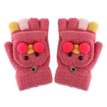 

TAIAOJING Kids Winter Warm Windproof Outdoor Sports Gloves Flip Kids Knitted Convertible Children Fingerless Gloves Mittens Top Warm Winter Kids Gloves & Mittens