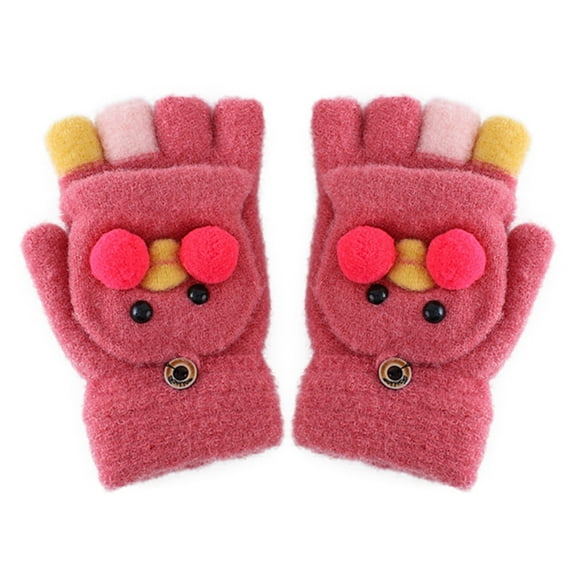 Boys Snow Gloves Children Kids Winter Warm Knitted Convertible Flip Top Fingerless Mittens Gloves Snow Boys Girls Gloves