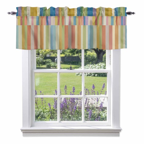 Staggered Stripes Valances for Windows, Minimalist Modern Colorful Checkerboard Blocks Valance Window Treatment Rod Pocket Short Curtains Valances for Kitchen Bathroom 42"W x 12"L