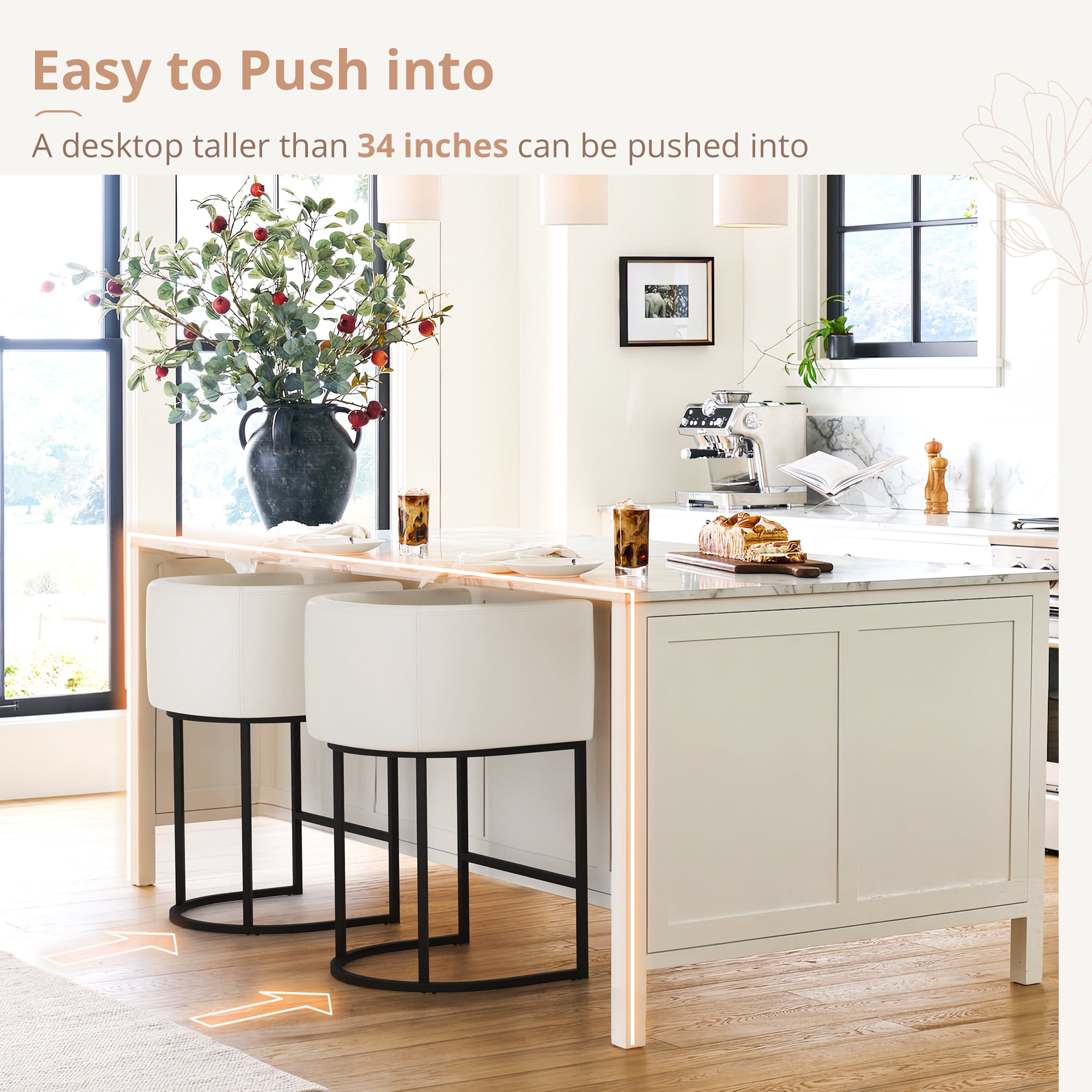 Dycanpo 27" H Modern Bar Stools Set of 3 with Back and Arms, for Home Kitchen, Antique White