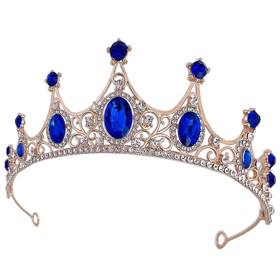 Luxshiny Wedding Bridal Rhinestone Tiara in Dark Blue for Bride Hair Accessory Decoration