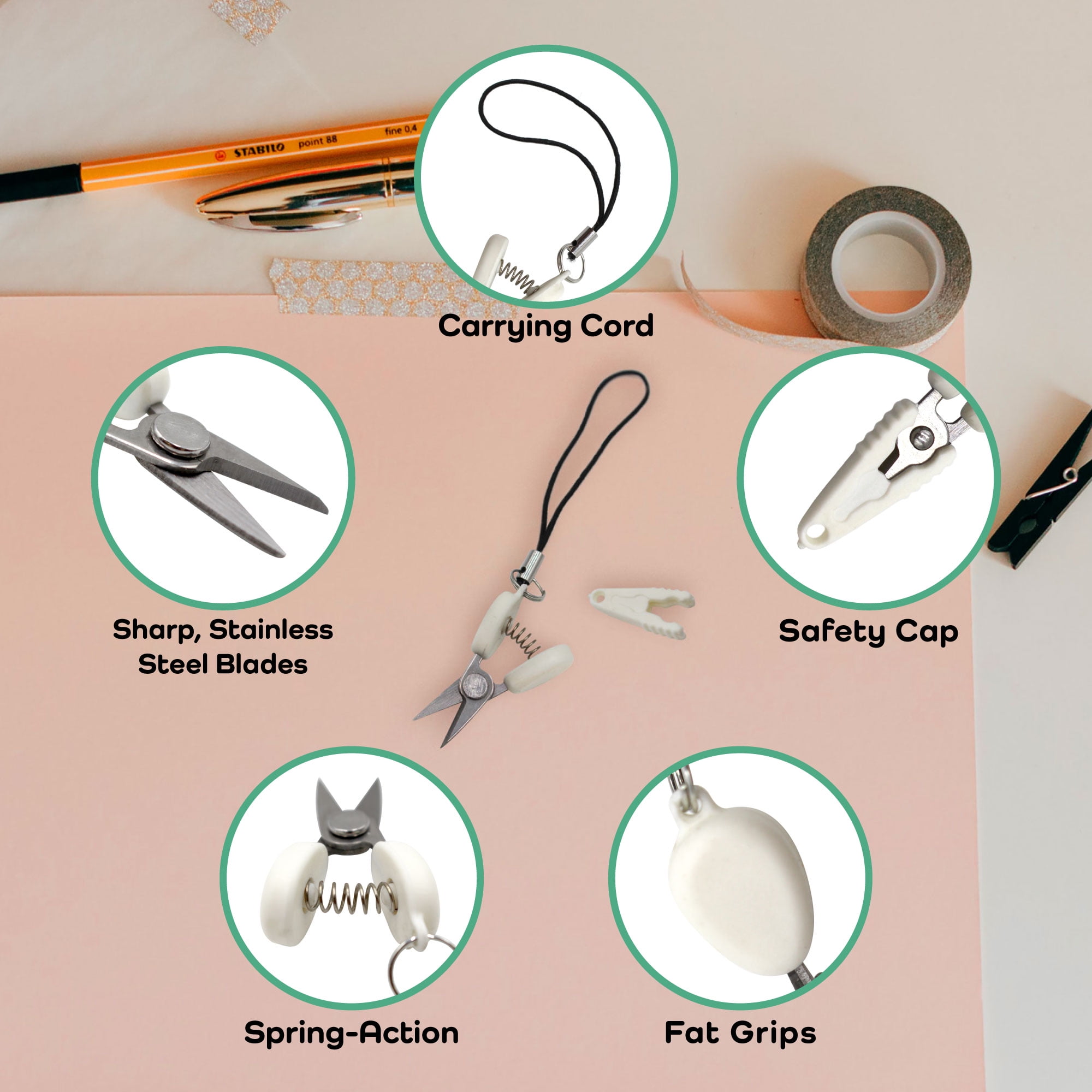 JubileeYarn Snippy Portable Keychain Scissors - White - 30 Pairs