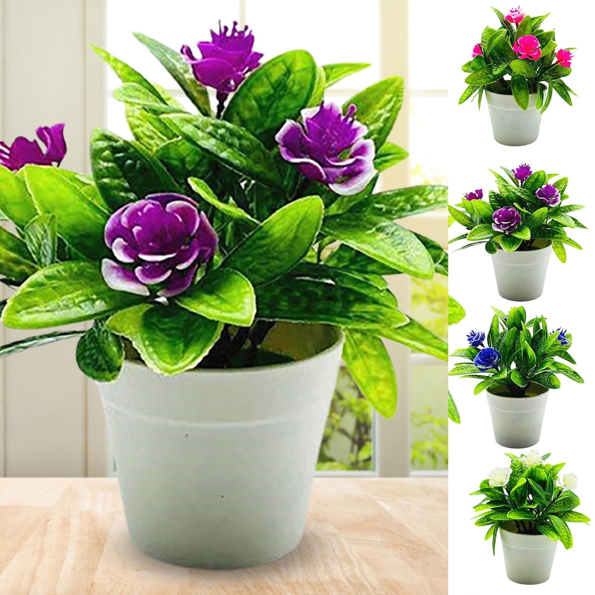Travelwant Artificial Potted Flower Fake Flowers in Pot Silk Rose ...