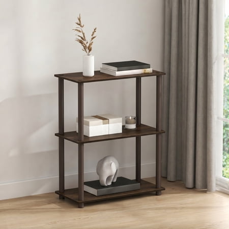 Furinno TURN-N-TUBE Storage Shelves, 3-Tier Book Shelf, Corner Shelf, Toolless Open Shelves, for Organization and Storage, Living Room, Bedroom, Entryway, Laundry, Black Walnut