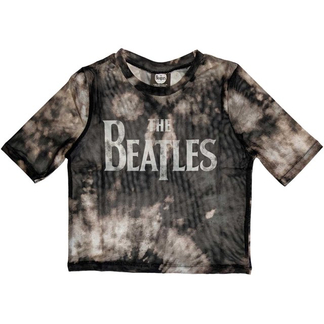 The Beatles - Top Crop Logotipo Drop T de Malla para Mujer (Negro)