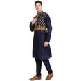 thumbnail image 5 of SKAVIJ Men's Kurta Pajama 2-Piece Set Art Silk Embroidered Party Wear Suit Blue M, 5 of 6