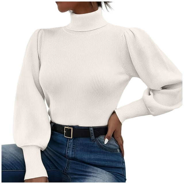 Chandails pour Femmes, Mode Chandail Décontracté à Col Roulé Uni à Manches Longues, Longs Chandails pour Femmes