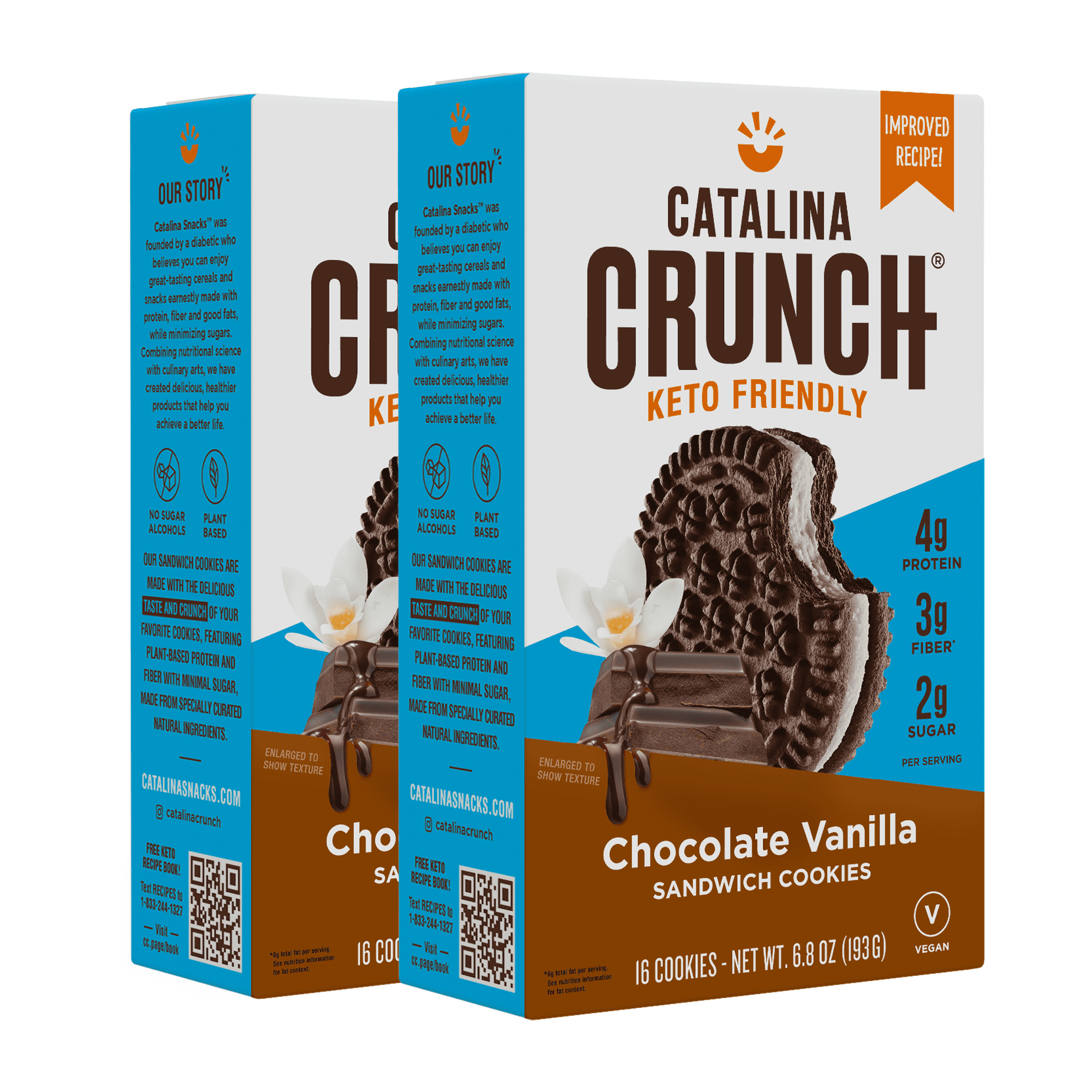 Catalina Crunch Chocolate Vanilla Keto Sandwich Cookies (2 Pack) 6.8oz Boxes | Keto Snacks | Low Carb, Low Sugar | Vegan Cookies, Plant Based Protein Cookies | Keto Friendly Foods