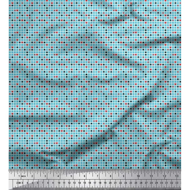 Soimoi Polyester Crepe Fabric Poker Card Symbol & Check Print Fabric by Yard 42 Inch Wide