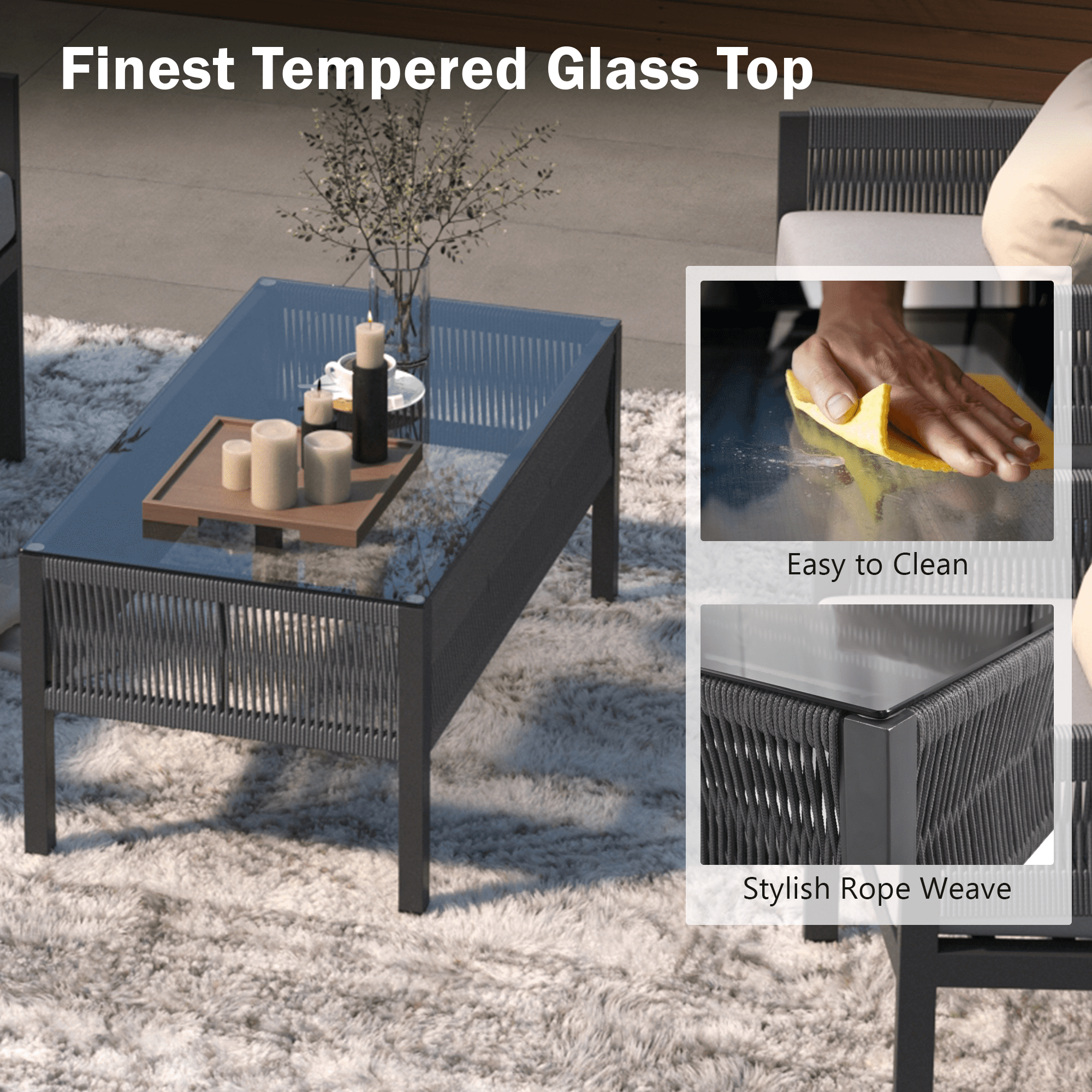 Aimee Lii 4-Pieces Patio Furniture Set, Patio Conversation Set with Tempered Glass Table and Thick Cushion, Outdoor Furniture for Backyard Porch Balcony, Gray Aimee Lii 4-Pieces Patio Furniture Set, Patio Conversation Set with Tempered Glass Table and Thick Cushion, Outdoor Furniture for Backyard Porch Balcony, Gray