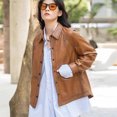 thumbnail image 2 of Chaqueta de cuero genuino casual para mujer, tendencia primavera otoño 2024, abrigo de motociclista de piel de oveja auténtica de color sólido con un solo pecho, 2 of 5