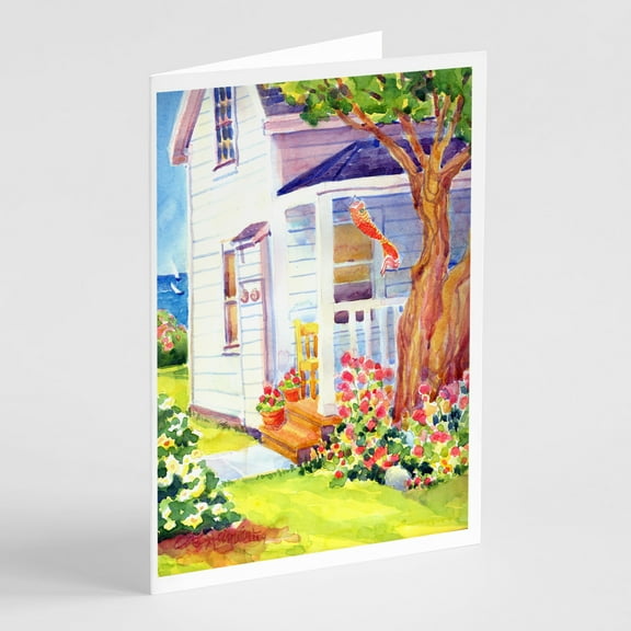 White Cottage at the beach Greeting Cards and Envelopes Pack of 8