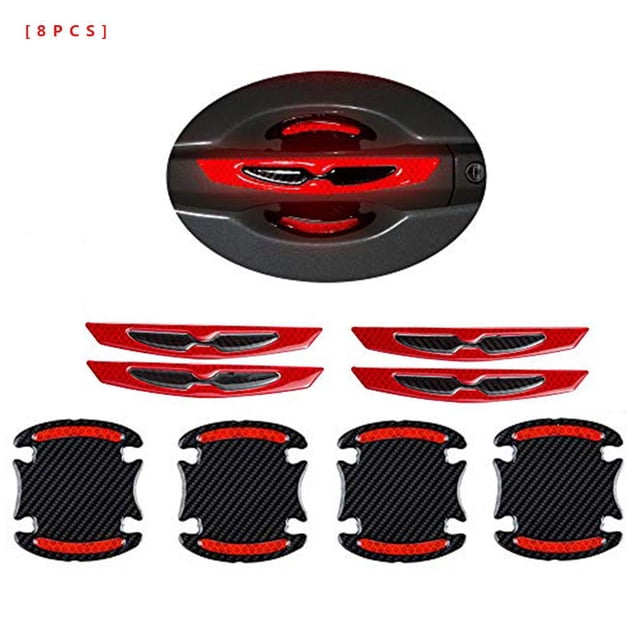 ziyahi Car Handle Reflective Strip Universal Handle Guard Scratch Protector Sticker Warning Decal, Red