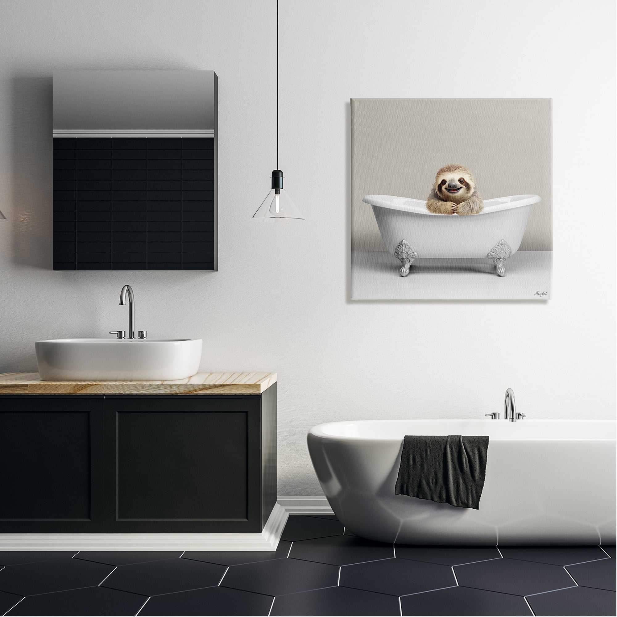 Stupell Industries Happy Sloth in Bathtub Animals & Insects Painting Gallery Wrapped Canvas Art Print Wall Art, 30 x 30