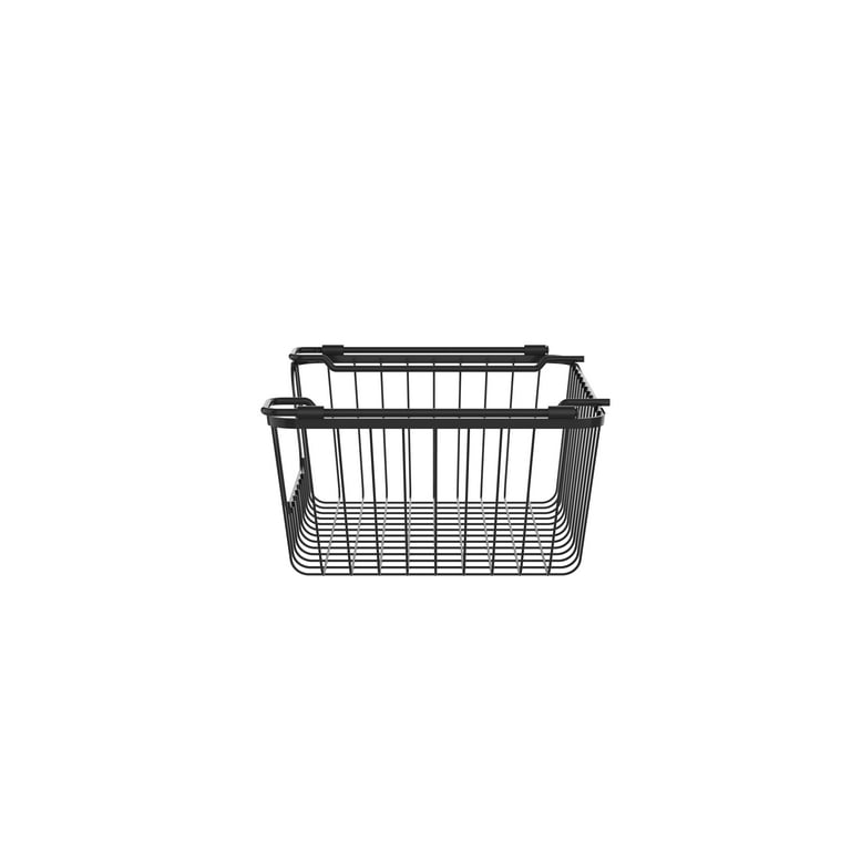 Oceanstar Stackable Metal Wire Storage Basket Set for Pantry, Countertop, Kitchen or Bathroom - Black (Set of 2)