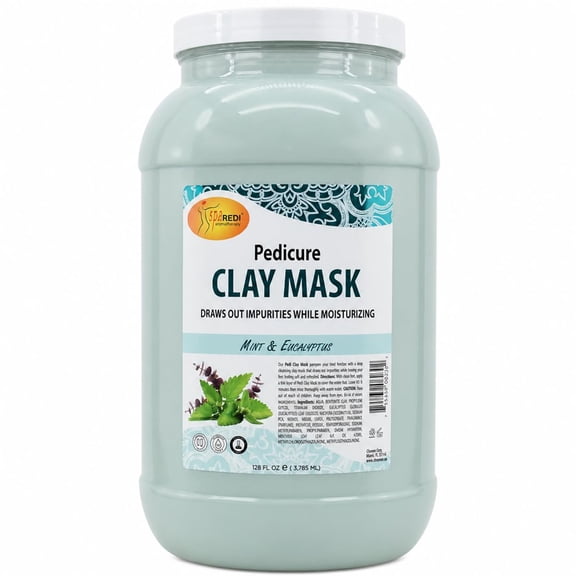SPA REDI - Clay Mask, Mint and Eucalyptus,128 Oz - Pedicure and Body Deep Cleansing, Skin Pore Purifying, Detoxifying and Hydrating