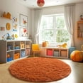 thumbnail image 3 of Burnt Orange Small Round Circle Rug 3Ft for Bedroom Living Room Aesthetic, Fluffy Fuzzy Furry Shaggy Area Rugs for Kids Room Decor, Plush Shag Dark Orange Carpet for Nursery Dorm Classroom, 3 of 6