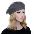 thumbnail image 2 of ievspot  Women Beret Hat Solid Color Elastic Warm Soft Painter Hat Autumn Winter Travel Daily Wear Fashion Accessory, 2 of 8