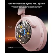 Hybrid Active Noise Cancelling Headphones, Over-Ear Bluetooth Headphone with Hi-Res Audio, 60H Playtime, Deep Bass, Transparency Mode, Foldable Comfort Ear Cups, Ideal gift for Travel Office - Pink