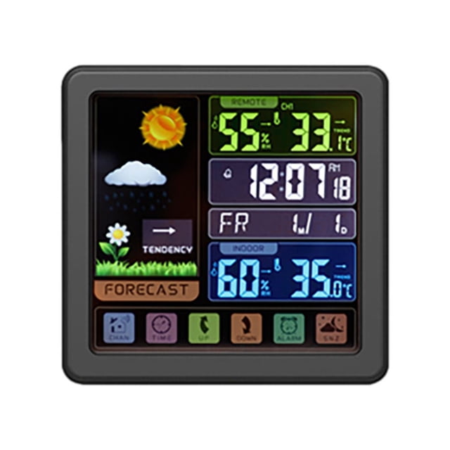 LEEYNEER Outdoor Thermometer Color Display Digital Thermometer With Clock Calendar And Adjustable Backlight 1 Thermometer 1 Power Cord 1 Sensor Clearance