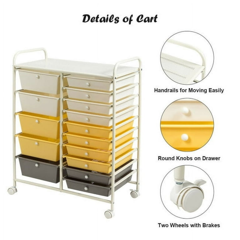 15-Drawer Utility Rolling Organizer Cart Multi-Use Storage