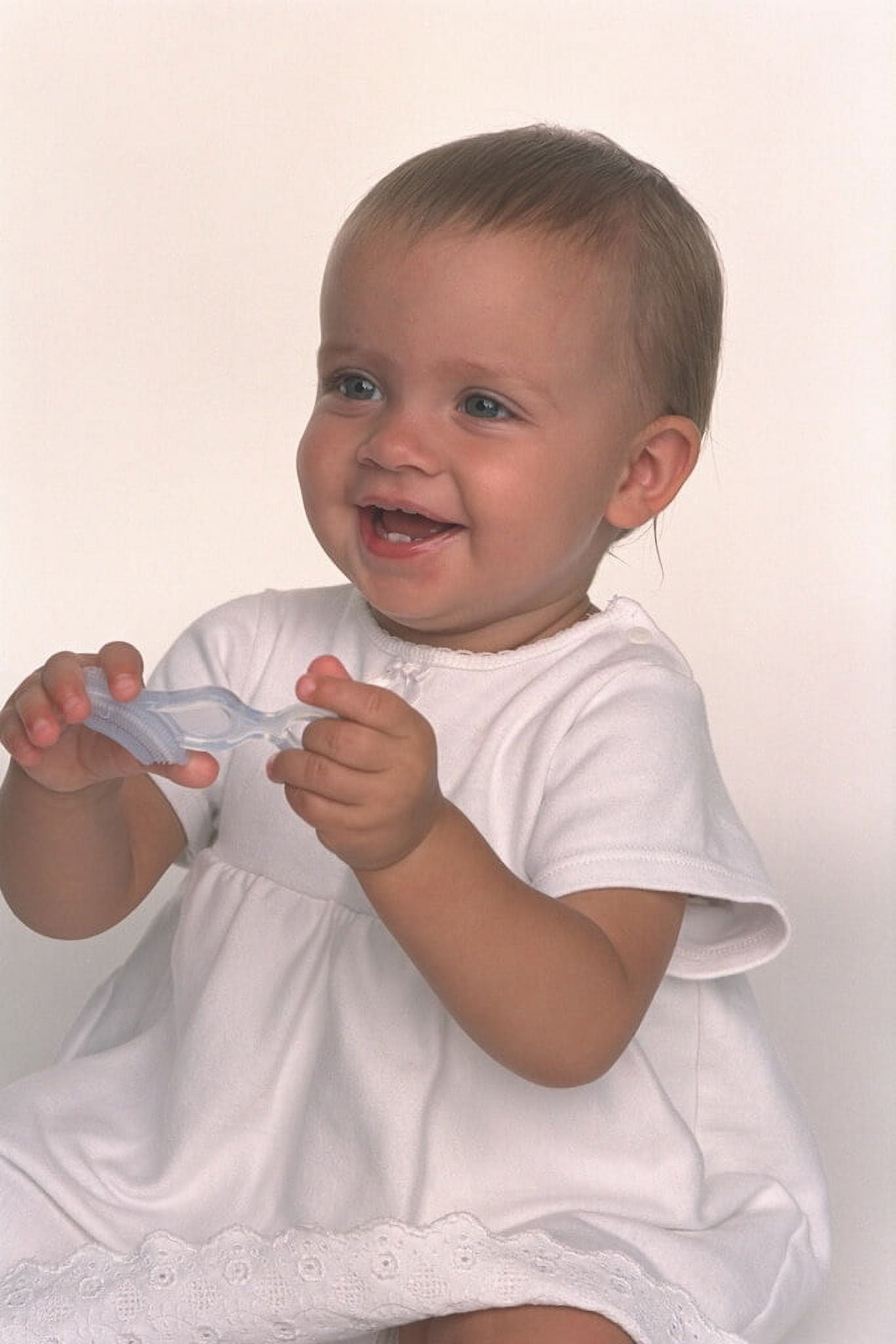 Brilliant Infant Babys 1st Toothbrush Teether, Soft BPA-Free Silicone, Chewable Brush, Clear, 2 Ct
