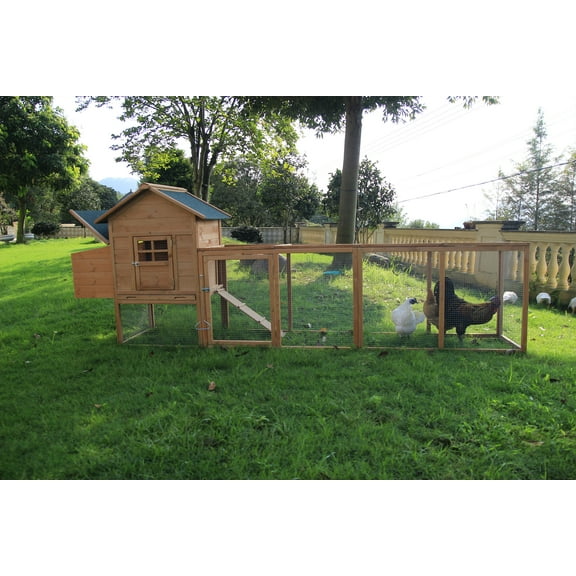 120'' Chicken Coop for 2-6 Chickens Outdoor Wooden Rabbit Hutch Hen Poultry Pet House with Chicken Run Cage, Egg Box & Waterproof Roof Garden Backyard