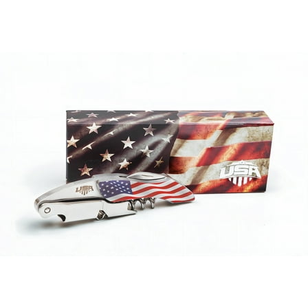 Wine Bottle Supplies (WBS) Signature USA Premimum Corkscrew Wine Opener, Solid stainless steel waiter's corkscrew with double-hinged design and built-in foil cutter and bottle opener.