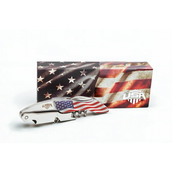 Wine Bottle Supplies (WBS) Signature USA Premimum Corkscrew Wine Opener, Solid stainless steel waiter's corkscrew with double-hinged design and built-in foil cutter and bottle opener.