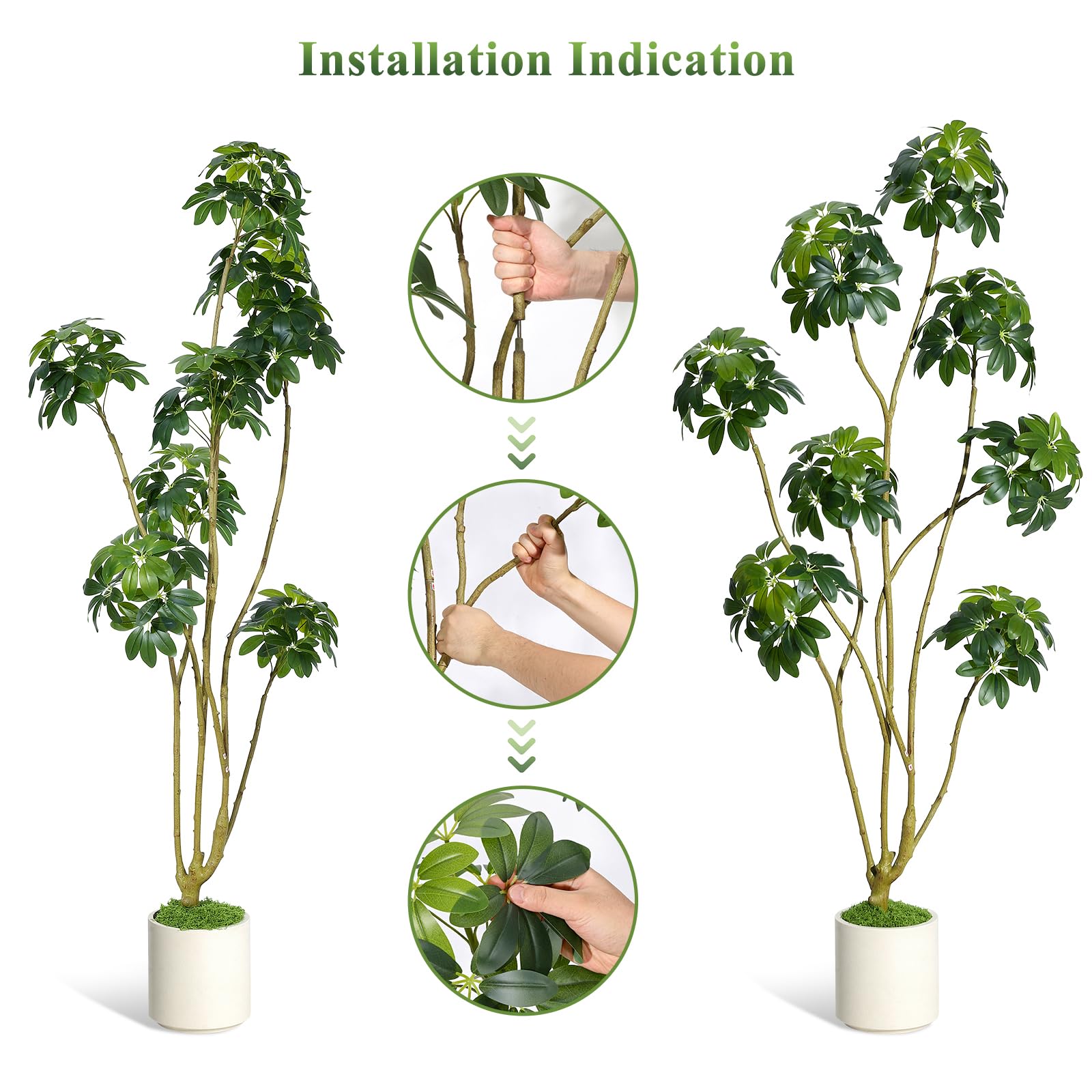 Litake 6 ft Tall Fake Plant Indoor,Faux Floor Tree Fake Trees in Decorative White Planter with Multiple Trunks Design, Artificial Umbrella Schefflera Tree for Home Offices Porch Decor