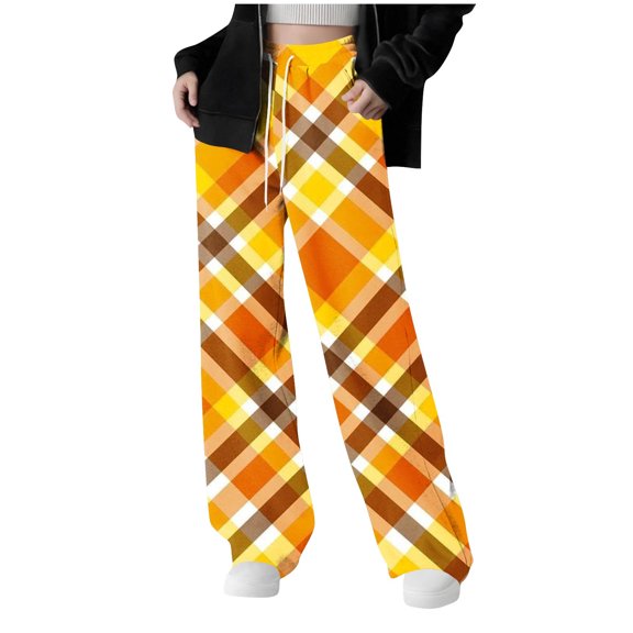 LEKWK Girls Pants Plaid Wide Leg Trousers Elastic Waist Drawstring Bottoms Soft Loose Fit Holiday Christmas Casual Daily Home Sleep Outfits