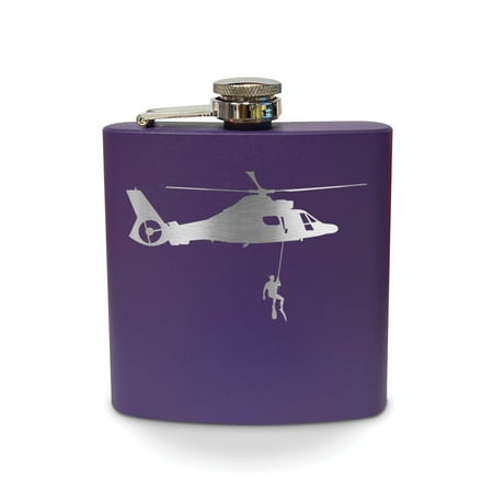 

MH-65 w/ Rescue Swimmer Flask 6 oz - Laser Engraved - Stainless Steel - Drinkware - Bachelor Bachelorette Party - Bridal Shower Gifts - Pocket Hip - sar search and rescue pararescue - Purple