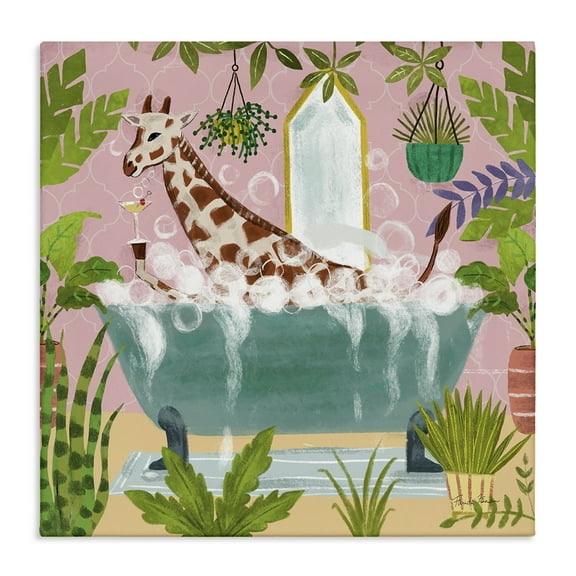 Stupell Industries Giraffe Fun Bath Time Typography Painting Gallery Wrapped Canvas Art Print Wall Art, 17 x 17