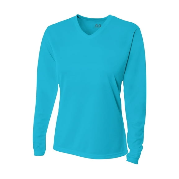 A4 Long Sleeve V-Neck Bird's Eye Mesh Tee For Women in Electric Blue NW3255