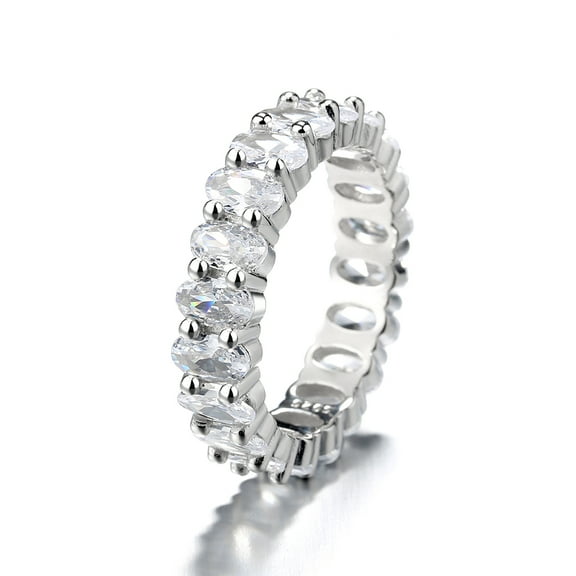 14K White Gold Plated Oval Cut Eternity Ring with  Crystals