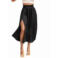thumbnail image 2 of Women'S High Waist Solid Midi Skirt with Split Thigh and Pleated Paperbag Waist Black XL, 2 of 9