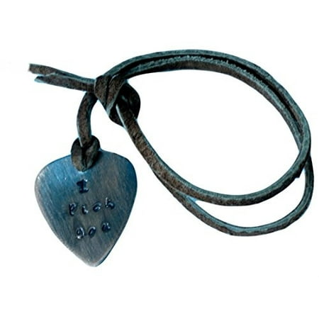 - I Pick You - Distressed Leather and Copper Guitar Pick Necklace - Hand Stampe...