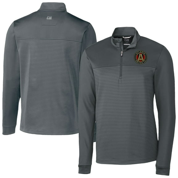 Men's-Cutter & Buck  Gray Atlanta United FC Traverse Stretch Eco Stripe Quarter-Zip Pullover Top