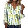 thumbnail image 1 of Pompotops T-shirt Décontracté Imprimé à Manches Trois-Quarts Col en V Manches Évasées pour Femmes Liquidation, 1 of 5