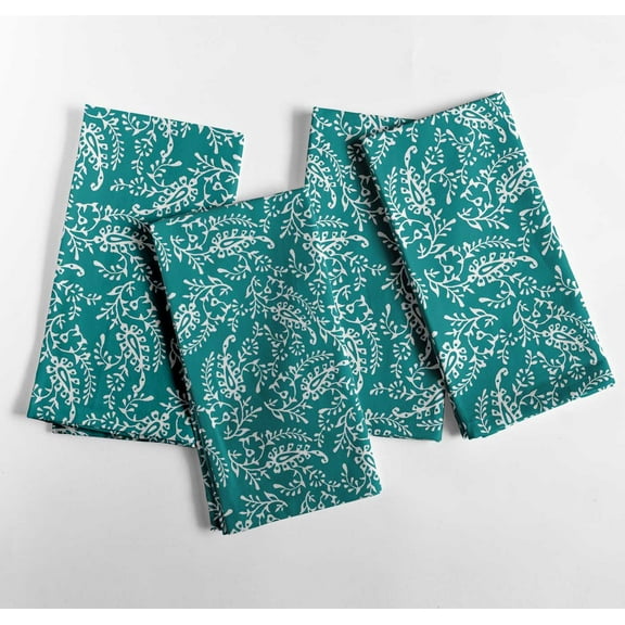 Vargottam Designer Cotton Canvas Napkins - Set of 12, 20-Inch, Refreshing Green Tone Botanical Vine Print, Durable & Absorbent Cloth Napkins for Dining, Parties, and Home Decor - Machine Washable