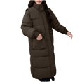 thumbnail image 2 of Fartey Winter Long Puffer Coat for Women Full Zip Hooded Padded Coats Loose Casual Solid Color Long Sleeve Jacket Thick Warm Winter Outerwear with Pockets, 2 of 5