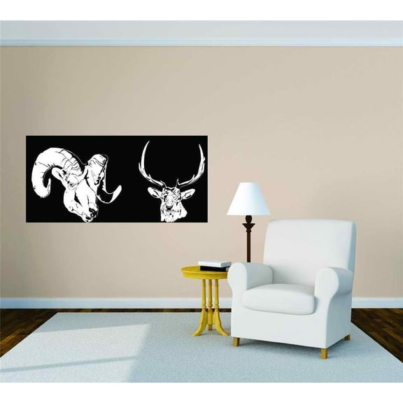 Do It Yourself Wall Decal Sticker Hunting Animal Bull And Deer Head White Peel And Stick Graphic 30x46